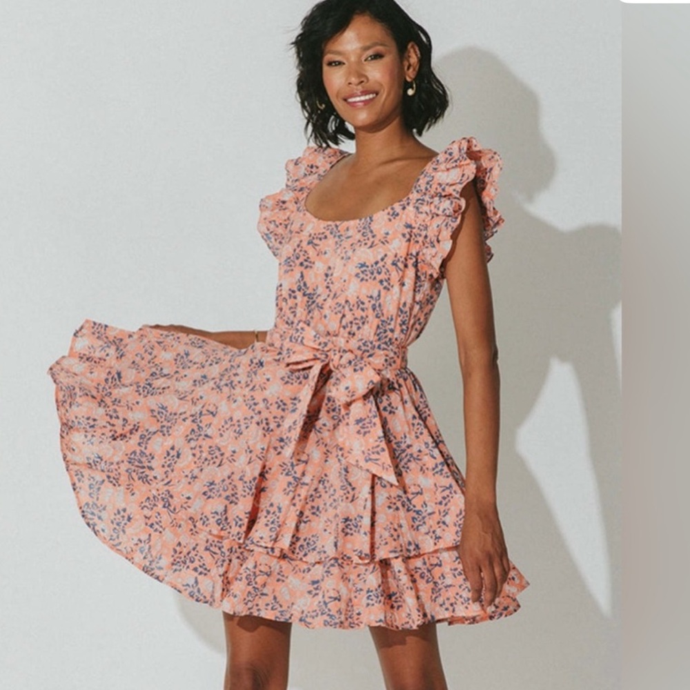 Cleobella Orange Floral Ruffle Mini Dress